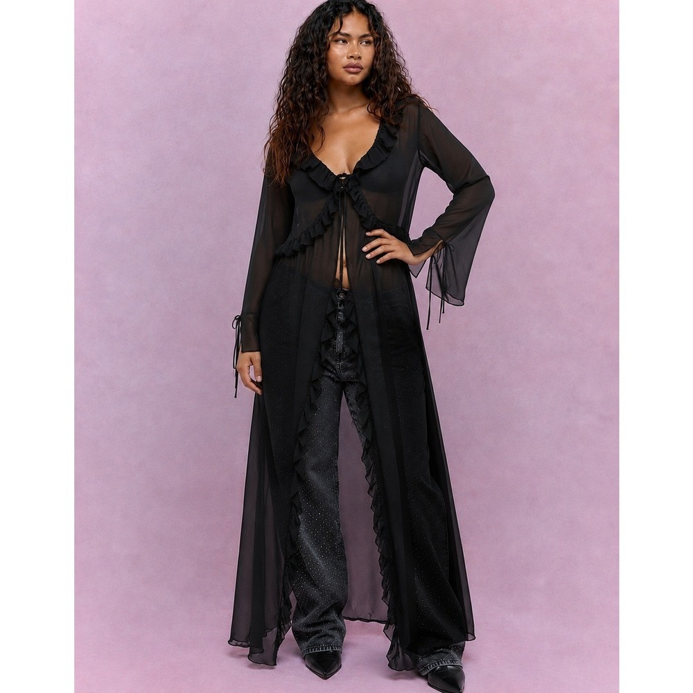 Missguided Sheer Ruffle Y2K Whimsigoth Romantic Duster XL